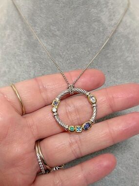 Authentic David Yurman Turquoise Topaz & Lolite Confetti Sterling & 14k Necklace